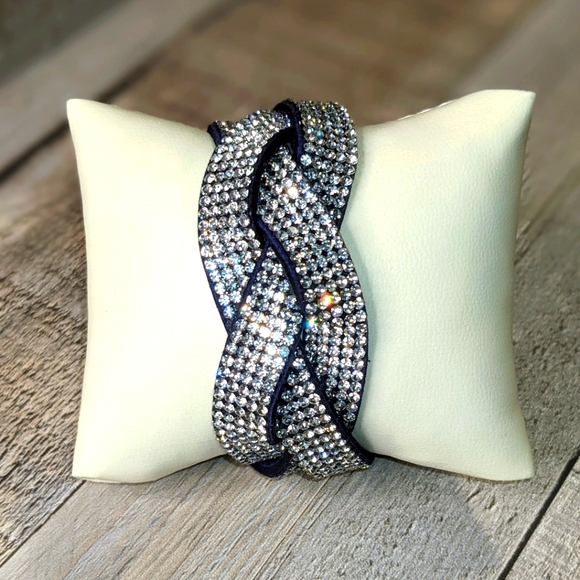 A16 Bright Crystal Braided Wrap Bracelet Rhinestone Blue Purple Suede - Picture 8 of 13